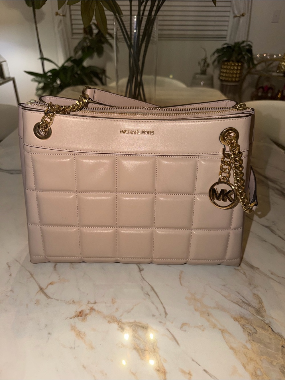 Michael Kors Quilted Leather Shoulder Bag in Blush Pink